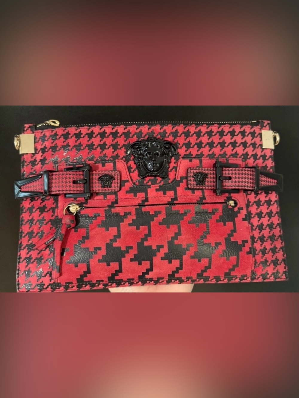 Versace Red & Black Houndstooth Medusa